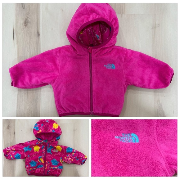 North Face Reversible Jacket Coat Baby Infant Girl's 0-3 Month Hood Pink - Picture 1 of 12